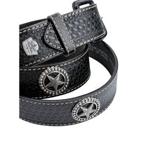 Larry Mahan Western Belt Mens 44 Black Leather Basketweave Star Conchos 9700601